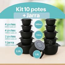 kit potes 10 Bowl + Jarra Cozinha Saladeira Pote Marmitas Cor Preto