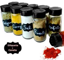 Kit Potes 100ml P/Tempero C/Tampa Dosadora Dupla Preta +Etiqueta e Caneta - DH Comércio