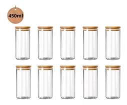 Kit Potes Com Tampa Em Bambu Redondo 450ml Vidro