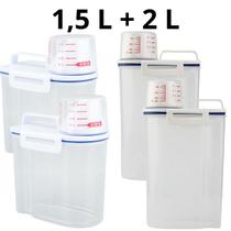 Kit Potes de Lavanderia 4 Potes 1,5L e 2L Organizadores com Tampa Medidora