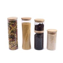 Kit Potes de Mantimentos 2000/1100/500ml Tampa Bambu - 5pçs Oikos