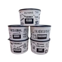 Kit Potes de Mantimentos 2L 5 peças Black Arroz, Feijão, Açucar, Farinha e Café Kit Potes de Mantimentos 2L 5 peças Black Arroz, Feijão, Açucar, Farinha e Café