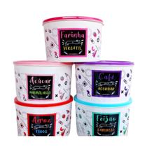 Kit Potes de Mantimentos 2L 5 peças Colorido Arroz, Feijão, Açucar, Farinha e Café Kit Potes de Mantimentos 2L 5 peças Colorido Arroz, Feijão, Açucar, Farinha e Café