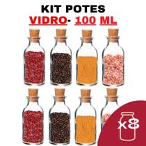 Kit Potes de Tempero de Vidro 100ml com Tampa Rolha