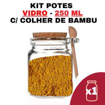 Kit Potes de Temperos Condimentos De Vidro Com Colher em Bambu Para Cozinha 250ml - Pote de Tempero - Frasco de Tempero