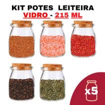 Kit Potes de Temperos Condimentos de Vidro Leiteira 215ml - Senhora Madeira