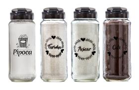 Kit Potes De Vidro 550ml 4Pç Para (Açúcar/Café/Farinha/Pipoca) Com Tampa Polvilhar
