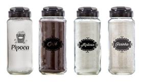 Kit Potes De Vidro 550ml 4Pç Para (Açúcar/Café/Farinha/Pipoca) Com Tampa Polvilhar
