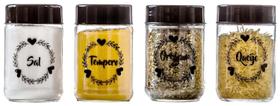 Kit Potes de Vidro 600ml 4Pç Para (Sal/Tempero/Orégano/Queijo) Com Tampa