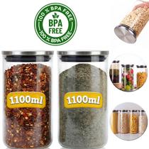 Kit Potes de Vidro Borossilicato Liso 1,1L Tampa Inox Hermético Guardar Temperos Condimentos Kit Potes de Vidro Borossilicato Liso 1,1L Tampa Inox Hermético Guardar Temperos Condimentos