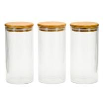 Kit Potes de Vidro com Tampa Bambu 650ml Tuut Porta Mantimento Hermético Boro 3pçs Kit Potes de Vidro com Tampa Bambu 650ml Tuut Porta Mantimento Hermético Boro 3pçs