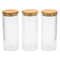 Kit Potes de Vidro com Tampa Bambu 800ml Tuut Porta Mantimento Hermético Boro 3pçs