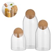 Kit Potes de Vidro com Tampa de Cortiça para Alimentos 300ml 600ml 900ml