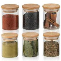 Kit Potes De Vidro Hermético 150ml Tampa De Bambu 6 Peças