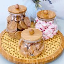 Kit Potes de Vidro Hermético Bolinha com Tampa de Bambu e Silicone Organizadores de Mantimentos