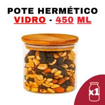 Kit Potes de Vidro Hermético com Tampa em Bambu 450ml - 8,5x10,5cm