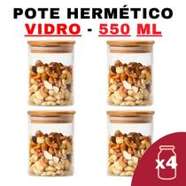 Kit Potes de Vidro Hermético com Tampa em Bambu 550ml - 8,5x12,5cm