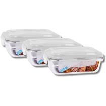 Kit Potes De Vidro Herméticos 3 Peças Retangular 1520ml Kit Potes De Vidro Herméticos 3 Peças Retangular 1520ml