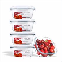 "Kit Potes de Vidro Herméticos 320 ml Para Marmita, Papinha, Pratico Travas Anti Vazamento BPA Free