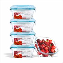 "Kit Potes de Vidro Herméticos 320 ml Para Marmita, Papinha, Pratico Travas Anti Vazamento BPA Free