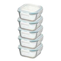 Kit Potes De Vidro Herméticos 5 Peças Quadrado 320ml Kit Potes De Vidro Herméticos 5 Peças Quadrado 320ml