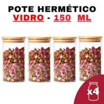 Kit Potes de Vidro Herméticos com Tampa de Bambu 150ml - 5x9 - Senhora Madeira