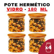 Kit Potes de Vidro Herméticos com Tampa de Bambu 180ml - 6,5x6,5 - Senhora Madeira