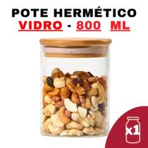 Kit Potes de Vidro Herméticos com Tampa de Bambu 800ml - 10x12,5