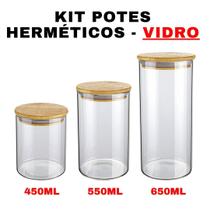Kit Potes de Vidro Herméticos com Tampa em Bambu Variados