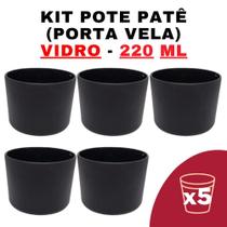 Kit Potes De Vidro Jateado Patê Preto Tampa 220Ml