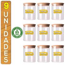 Kit Potes De Vidro Liso Premium Porta Condimentos Redondo Tampa Bambu Empilhável Alimentos Temperos