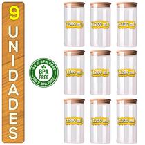 Kit Potes De Vidro Liso Premium Porta Condimentos Redondo Tampa Bambu Empilhável Alimentos Temperos