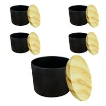 Kit Potes de Vidro Patê 120ml Preto Com Tampa