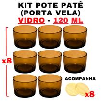 Kit Potes de Vidro Patê Ambar C/Tampa 120ml - Patê - Whisky - Velas - Gourmet - Decoração- Degustação