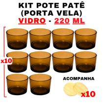 Kit Potes de Vidro Patê Ambar Translúcido C/Tampa 220ml - Patê - Whisky - Velas - Gourmet - Decoração- Degustação