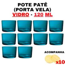 Kit Potes de Vidro Patê Azul C/Tampa 120ml - Patê - Whisky - Velas - Gourmet - Decoração- Degustação