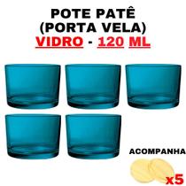 Kit Potes de Vidro Patê Azul C/Tampa 120ml - Patê - Whisky - Velas - Gourmet - Decoração- Degustação - Senhora Madeira