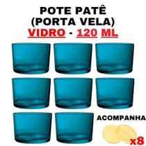 Kit Potes de Vidro Patê Azul C/Tampa 120ml - Patê - Whisky - Velas - Gourmet - Decoração- Degustação - Senhora Madeira