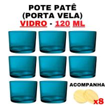 Kit Potes de Vidro Patê Azul C/Tampa 120ml - Patê - Whisky - Velas - Gourmet - Decoração- Degustação