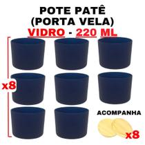 Kit Potes de Vidro Patê Azul Escuro C/Tampa 220ml - Patê - Whisky - Velas - Gourmet - Decoração- Degustação