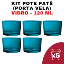 Kit Potes de Vidro Patê Azul S/Tampa 120ml - Patê - Whisky - Velas - Gourmet - Decoração- Degustação