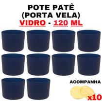 Kit Potes de Vidro Patê Jateado Azul Escuro C/Tampa 120ml - Patê - Whisky - Velas - Gourmet - Decoração- Degustação