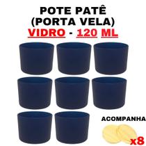 Kit Potes de Vidro Patê Jateado Azul Escuro C/Tampa 120ml - Patê - Whisky - Velas - Gourmet - Decoração- Degustação