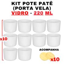Kit Potes de Vidro Patê Jateado Branco C/Tampa 220ml - Patê - Whisky - Velas - Gourmet - Decoração- Degustação - Senhora Madeira