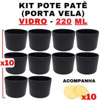 Kit Potes de Vidro Patê Jateado Preto C/Tampa 220ml - Patê - Whisky - Velas - Gourmet - Decoração- Degustação
