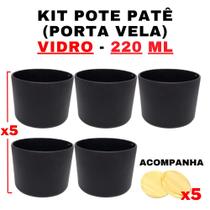 Kit Potes de Vidro Patê Jateado Preto C/Tampa 220ml - Patê - Whisky - Velas - Gourmet - Decoração- Degustação
