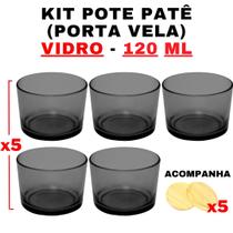 Kit Potes de Vidro Patê Preto Translucido C/Tampa 120ml - Patê - Whisky - Velas - Gourmet - Decoração- Degustação