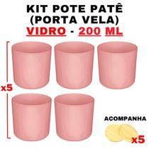 Kit Potes de Vidro Patê Rosa Jateado C/Tampa 220ml - Patê - Whisky - Velas - Gourmet - Decoração- Degustação