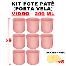 Kit Potes de Vidro Patê Rosa Jateado C/Tampa 220ml - Patê - Whisky - Velas - Gourmet - Decoração- Degustação