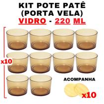Kit Potes de Vidro Patê Translúcido Dourado C/Tampa 220ml - Patê - Whisky - Velas - Gourmet - Decoração- Degustação